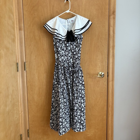 VTG Lanz Original Dress Small Floral Dress Sailor Garden Party Sundress Collared - Picture 1 of 12